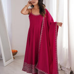 Beautiful Soft Rich Roman Silk Chanderi With Embroidery Work Anarkali Suit