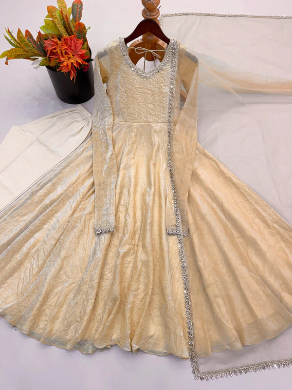 Crush Silk Real Mirror work Anarkali With Party Look