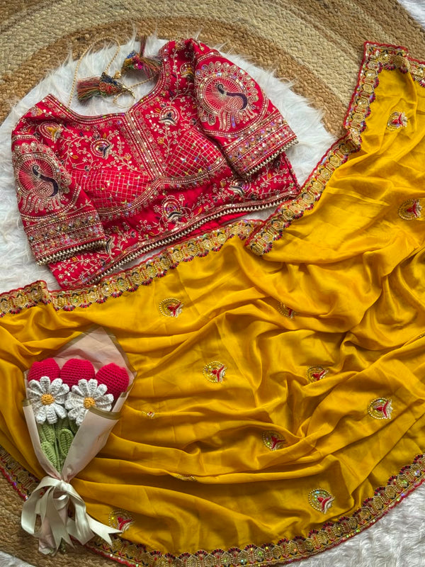 Treditional Look With Two Tone Silk WIth Embroidery Work Saree