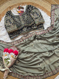 Treditional Look With Two Tone Silk WIth Embroidery Work Saree
