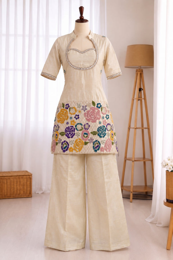Premium Tissue Shimmer Silk Embroidery Work Top Bottom