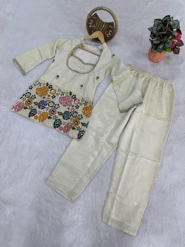 Premium Tissue Shimmer Silk Embroidery Work Top Bottom
