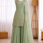 Faux Georgette Front & Back Embroidery Work Kurti Set