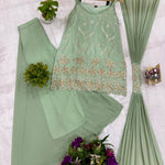 Faux Georgette Front & Back Embroidery Work Kurti Set