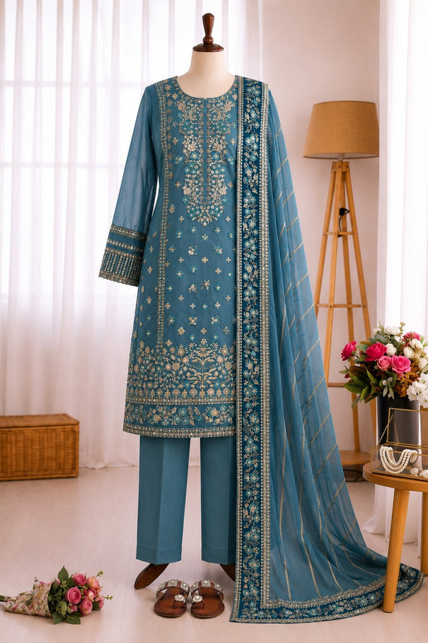 Fox Georgette Embroidery Sequence Work Top Bottom