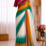Star Georgette Digital Print Jarkan Work Saree