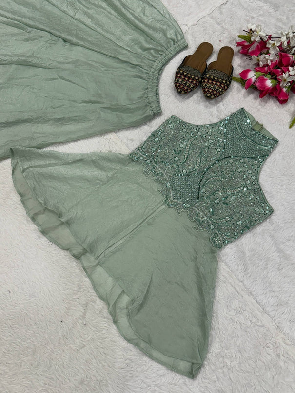 Fandy Crush Beads Hand Work & Moti Work Top Plazzo