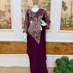 Faux Georgette Embroidery Zari & Semi Beads Work Saree