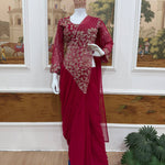 Faux Georgette Embroidery Zari & Semi Beads Work Saree