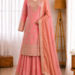 Fendy Silk Embroidery Sequence Work Top Sharara