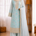 Heavy Faux Georgette Embroidery Sequence Work Top Plazzo