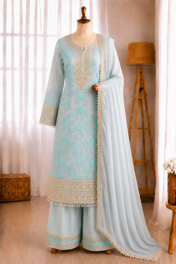 Heavy Faux Georgette Embroidery Sequence Work Top Plazzo