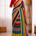 Fendy Space Silk Unique Cut Joint Pattern Gota Lace Work Saree