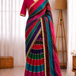 Fendy Space Silk Unique Cut Joint Pattern Gota Lace Work Saree