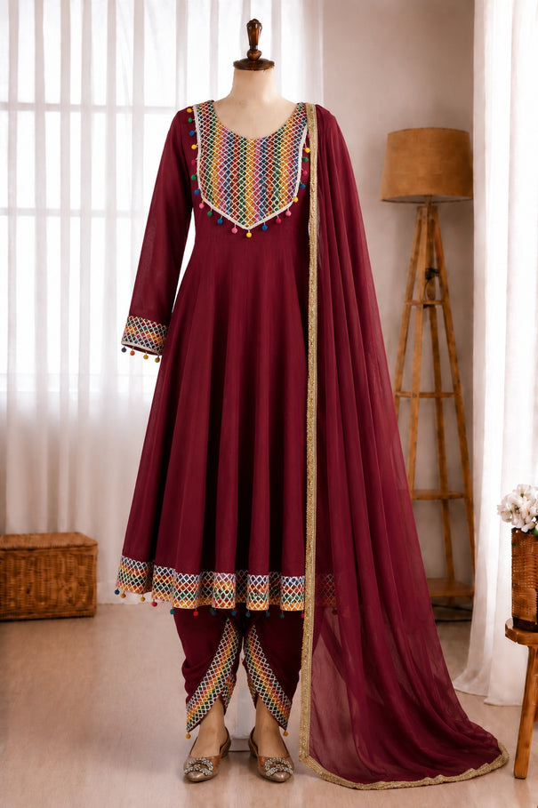 Heavy Crunchy Embroidery Work Top Dhoti