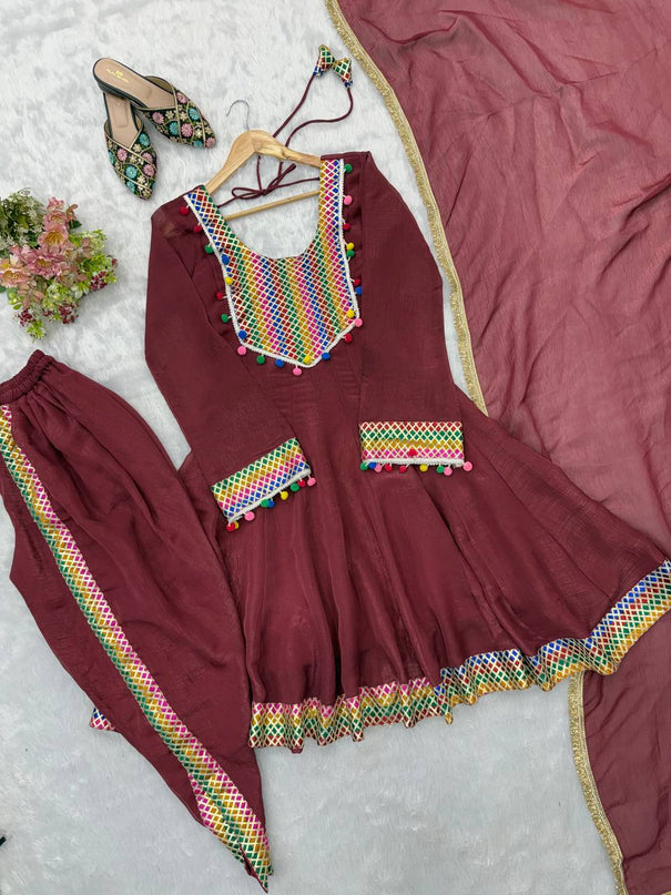 Heavy Crunchy Embroidery Work Top Dhoti