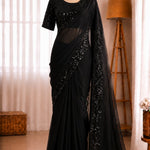 Fandy Satin Tone To Tone Beads Sequins Work Saree