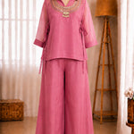 Premium Crunchy Silk Handwork Top Shirt Plazzo