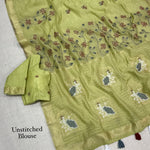 Linen Cotton Motif Zari Thread Weaving Jacquard Saree