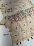 Linen Cotton Motif Zari Thread Weaving Jacquard Saree