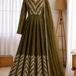 Crunchy Silk Embroidery Sequence Work Gown
