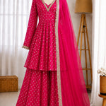 Jacquard Chandheri Real Mirror Work Top Bottom