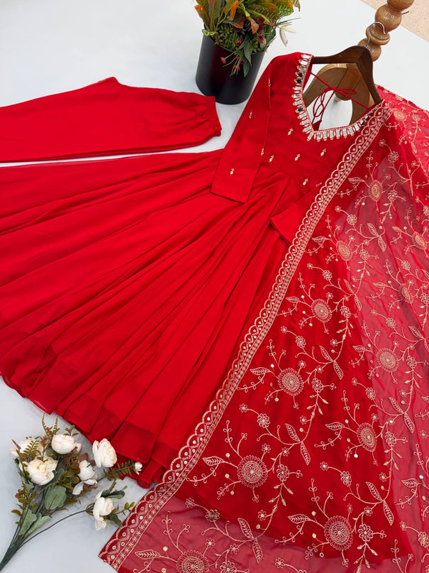 Heavy Faux Georgette Khatli Mirror Work Gown