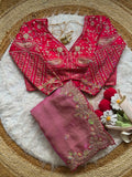 Soft Space Silk Sequins Jari Embroidery Work Saree