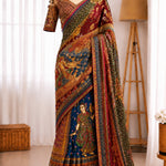 Soft Japan Satin Traditional Print Mirror Handwork Saree
