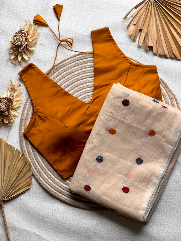 Pure Kota Checks Polka Dot Embroidery Work Saree