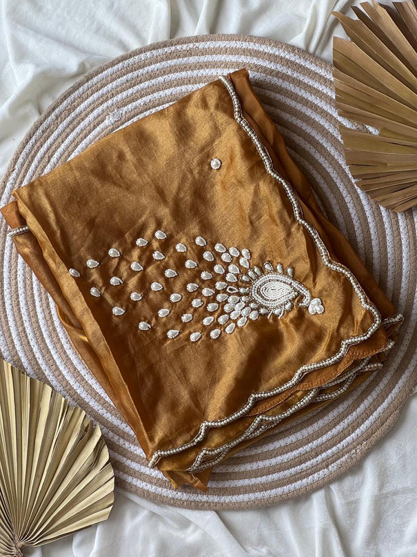 Pure Space Silk Zardosi Pearl Handwork Saree