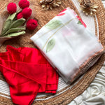 Pure Georgette Chiffon Handbrush Painted Foil Pearl Lace Saree