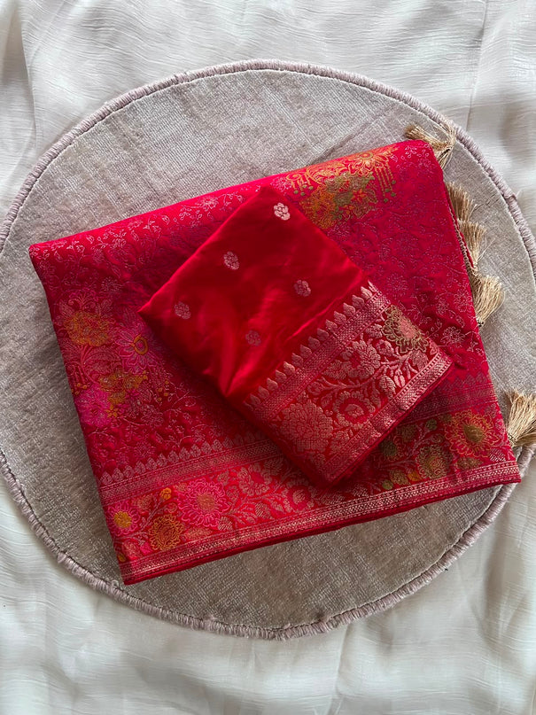 Heavy Mushroom Satin Silk Meenakari Zari Jacquard Weaving Saree