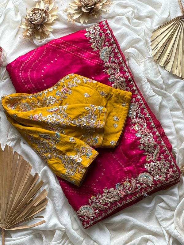 Rani Gulabo – Pure Space Silk Bhandej Designer Saree