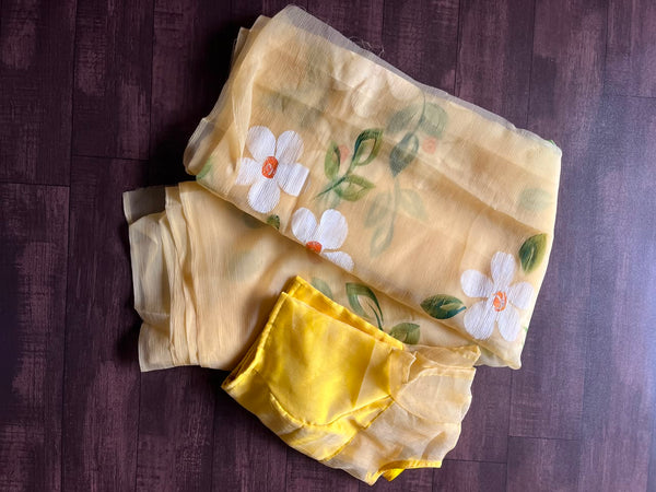 Pure Chiffon Saree With Handbrush Paint