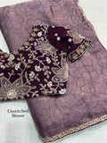 Mauve Blossom Royale – Fandy Satin Jacquard Saree
