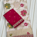 egant Wine Red & Ivory Dolla Silk Embroidered Saree with Unstitched Blouse