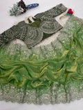 Elegant Fendy Satin Embroidery Work Saree