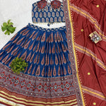 Natural Crepe Digital Ajrakh Print Work Navratri Lehenga