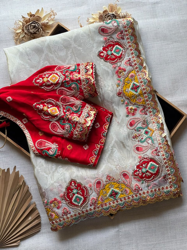 Designer Dola Silk Coding & Sequence Work Saree