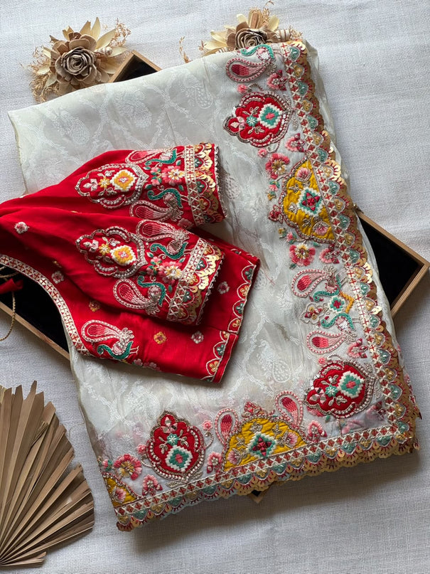 Designer Dola Silk Coding & Sequence Work Saree