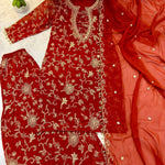 Orange Color Beautifull Georgette With Embroidery Work Kurti Pent