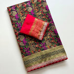 Beautifull Row Silk With Hand Daying Embroidery Work Saree