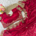 Red Color Beautifull Space Sathin With Thread Work Saree