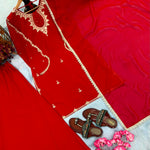 Embroidered Georgette Top, Plazzo & Dupatta Set