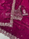 Dual Tone Fandy Satin Saree with Sequin & Zari Embroidery