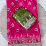 Heavy Space Silk Saree with Jaipuri Border & Mirror Work
