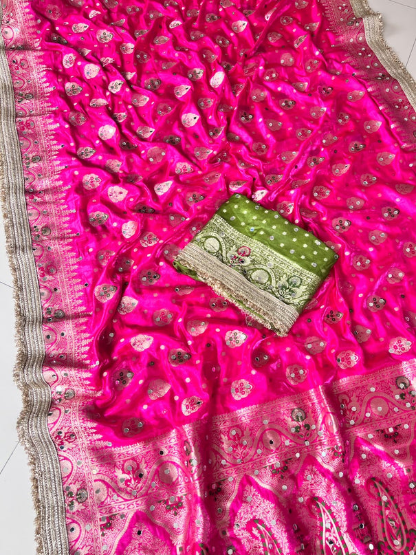 Heavy Space Silk Saree with Jaipuri Border & Mirror Work