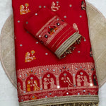 Soft Satin Silk Saree with Hand Mirror Work