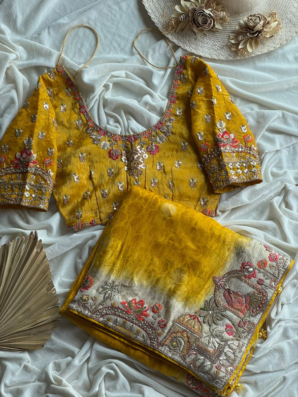 Premium Dola Silk Saree with Multicolor Sequin & Coding Work